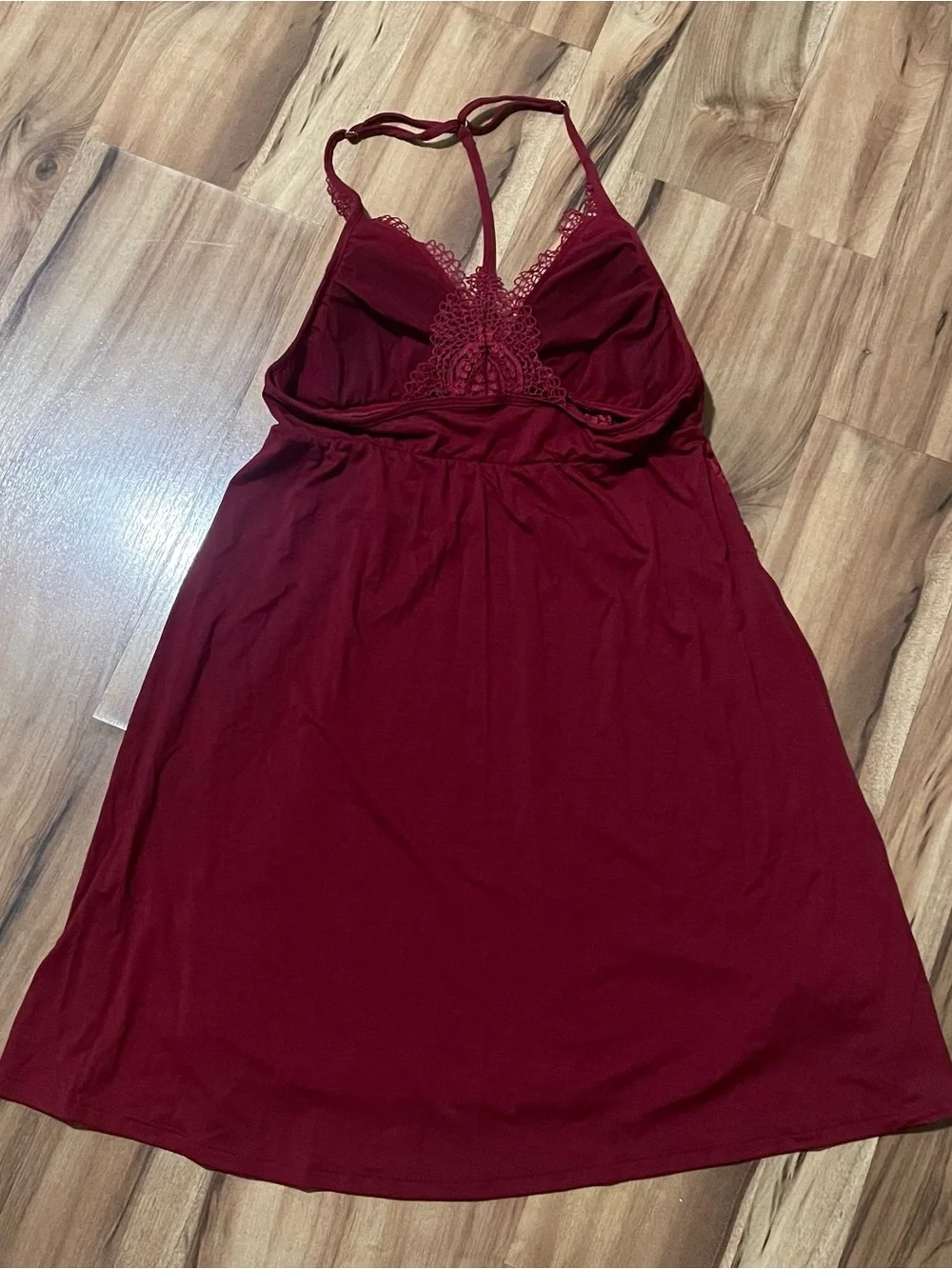 Victoria's Secret Babydoll Chemise Burgundy Red Lace Strappy Slip Dress M
